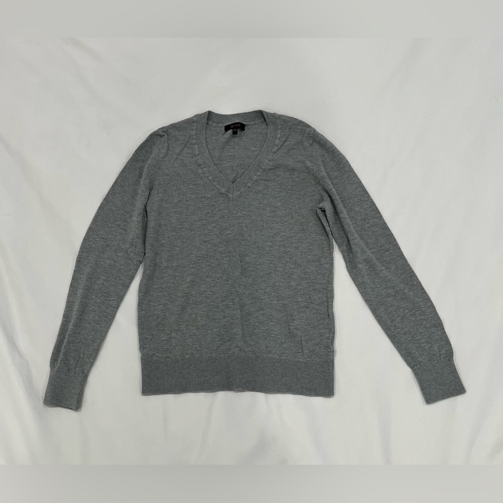 EUC quince lightweight cotton cashmere v neck sweater gray XS